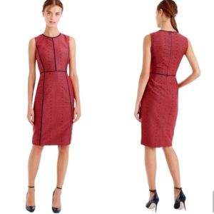 J. Crew paneled sheath midi dress in crimson foulard, red/navy blue with pockets